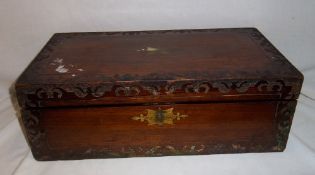 Mah. writing box with internal drawers & brass escutcheon