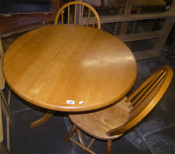 Modern pine circular kitchen table & 2 chairs