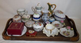 Sel. lidded trinket pots, vases etc. inc. Dresden, Limoges etc.