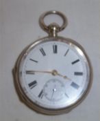 Silver pocket watch with unsigned movement, enamelled, unsigned dial with Roman numeral chapter ring