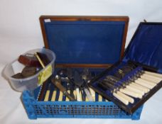 Sel. S.P cutlery, pewter pounce pot etc.