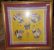 Framed silk & lace handkerchief embroidered `Souvenir Egypt 1915