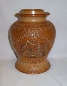 19th c. saltglaze stoneware snuff jar `Richardsons Black Rappee` ht approx. 26cm