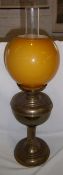 Brass paraffin lamp with glass shade