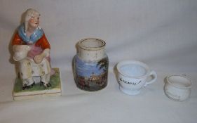 Prattware fish paste pot with Venice scene with gentleman on the steps facing the gondola,