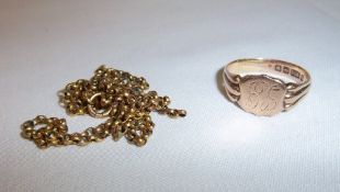 9ct gold signet ring & 9ct gold chain wt approx. 7.1g