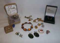 Sel. costume jewellery inc. amber earrings, amber bracelet, hoop earrings, brooches, ladies