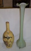 Burmese style glass vase with hand-painted enamel dec & tall glass bud vase with frosted overlay
