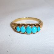 18ct gold ring set with 5 turquoise stones
