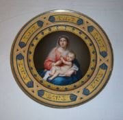 Cabinet plate with Madonna & Child decoration after Murillo, the buff & turquoise border with