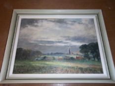 Framed oil on board entitled `From Station Road` signed by the artist Clive Browne size approx. 39cm