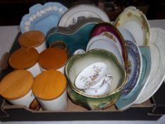 Sel. kitchen canisters, Beswick dish, jardiniere etc.