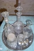 19th c. decanter & 1 other, glass jam pot etc.