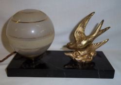 Art Deco lamp on marble base with gilt bird