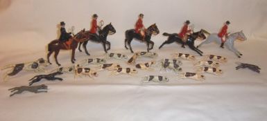 Britains hunting figures inc. huntsmen on horseback, hounds & fox