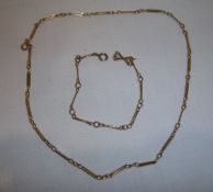 9ct gold flat link bracelet & matching necklace wt approx. 9.8g