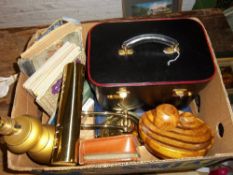 Harrods vanity case, desk lamp & 1 other, gentlemans travel set, wooden bowl & nut cracker, sel.