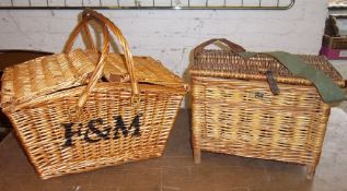 Fortnum & Mason wicker picnic basket & wicker fishing basket