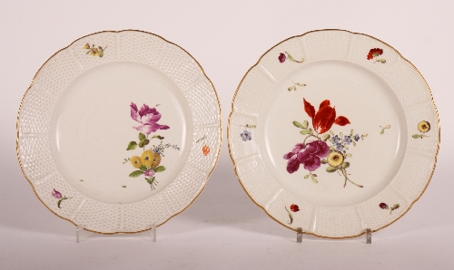 Two Ludwigsburg porcelain floral decorated dessert dishes, 9 1/2" dia