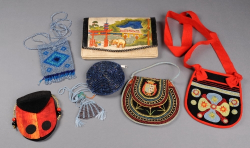 A 1930s Japanese leather bag, an embroidered Breton bag, a Swedish embroidered bag and four modern