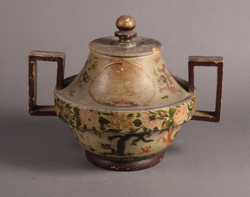 A late 18th Century North Italian pottery two-handled urn decorated Chinese dragons