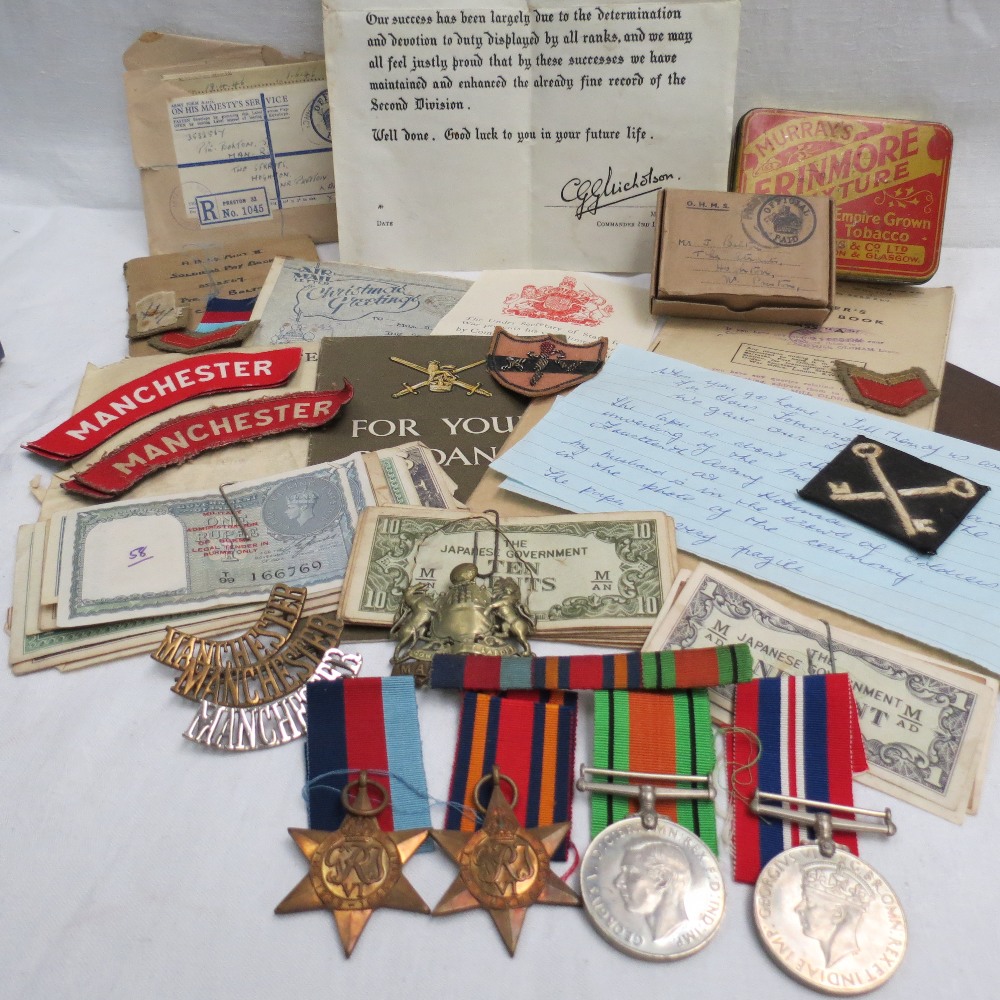 WWII medals awarded to 3532567 Pte J. Bolton:1939-1945 Star, Burma Star, Defence Medal and 1939-1945