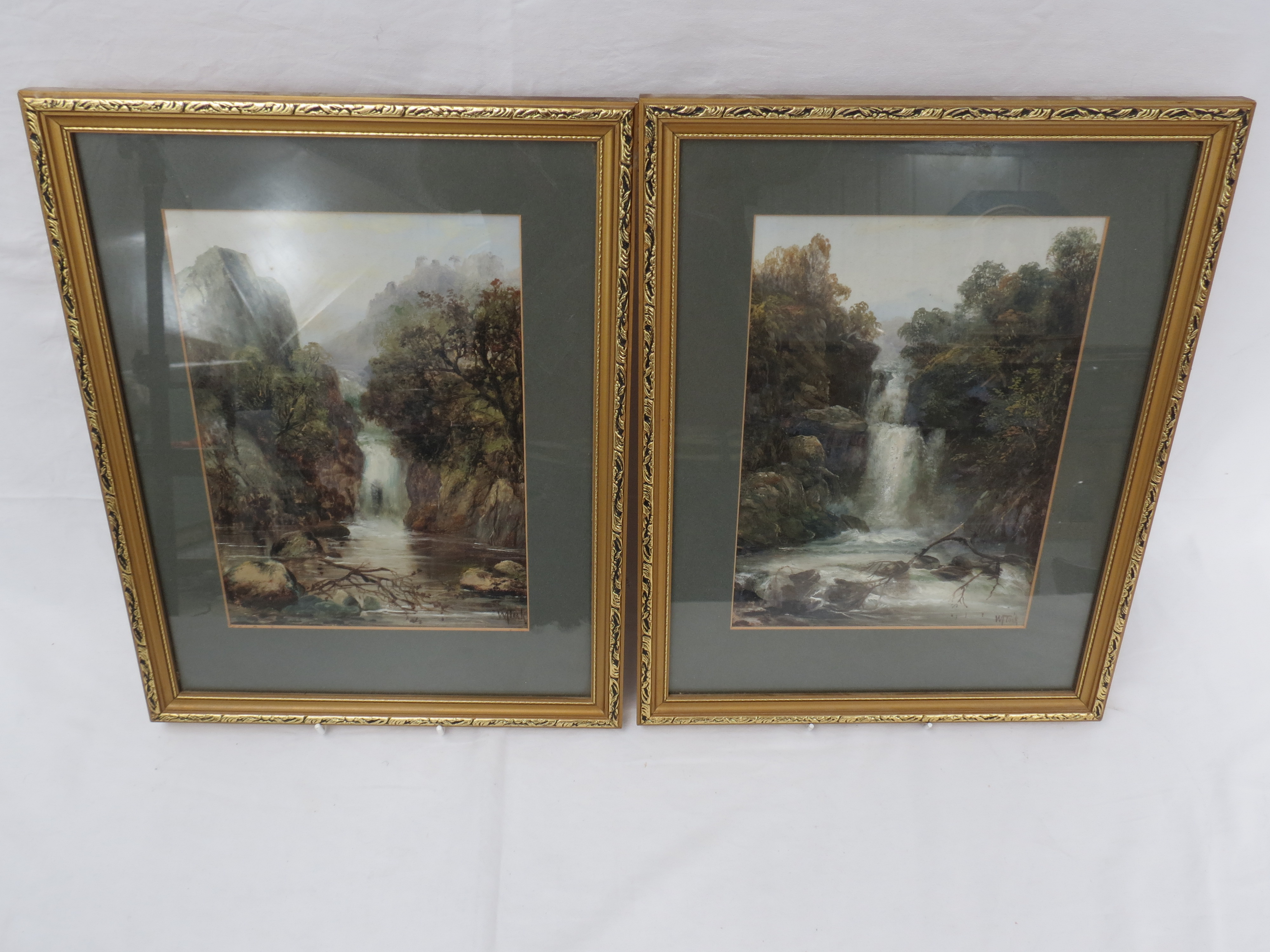 M Took. 'Thornton Force, Yorks', 'Pecca Falls, Yorks', a pair of watercolours, signed lower