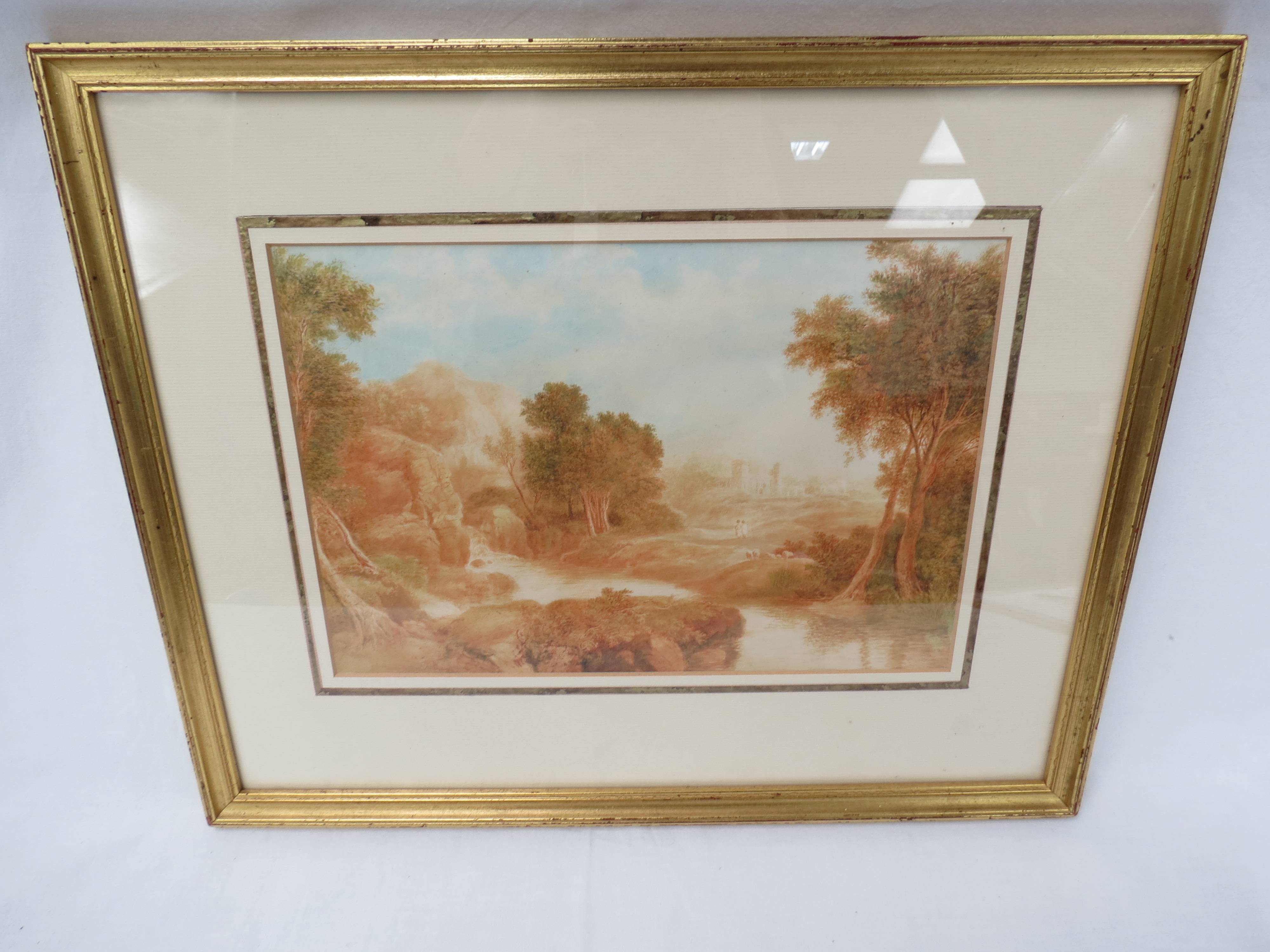 John Wykeham Archer RI (attrib to).  River landscape.  Watercolour, unsigned.  20.3x20.3cm.