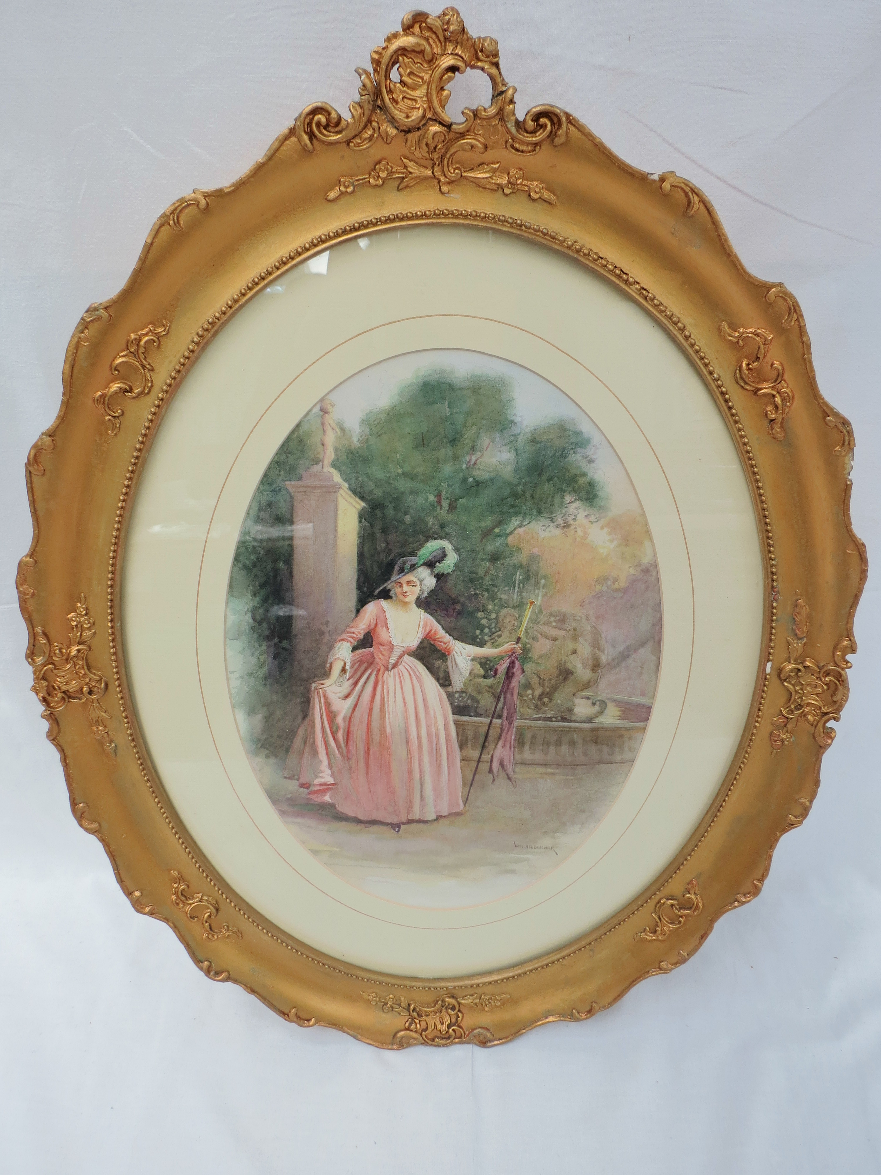 William Ashburner, c1900. 'A beautiful lady by an ornamental fountain, watercolour, signed lower