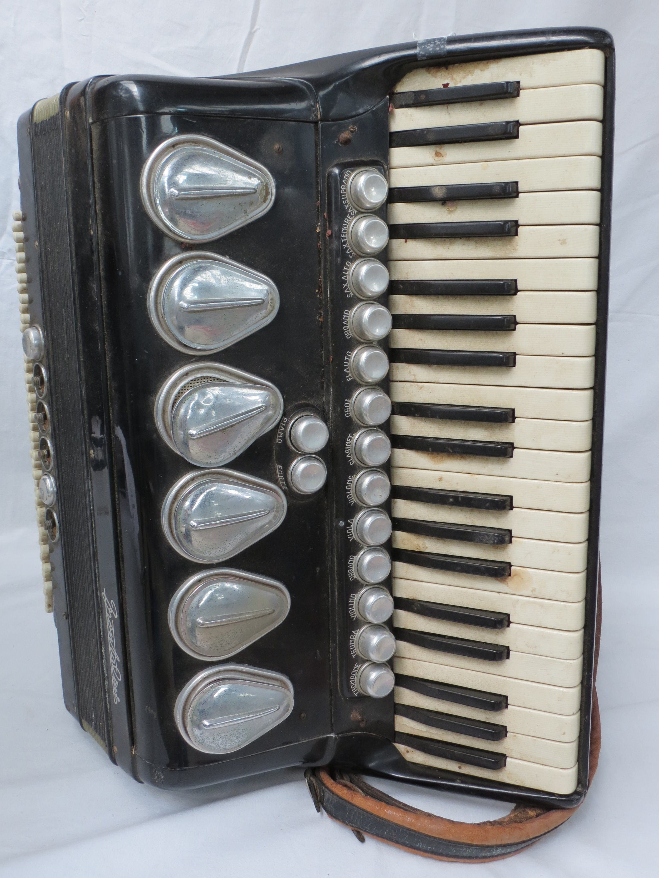 Frontalini Italian piano accordion (number 1290) having 13 stops, for different instruments and