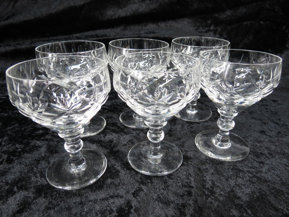 Six port glasses by Webb with cut decoration.