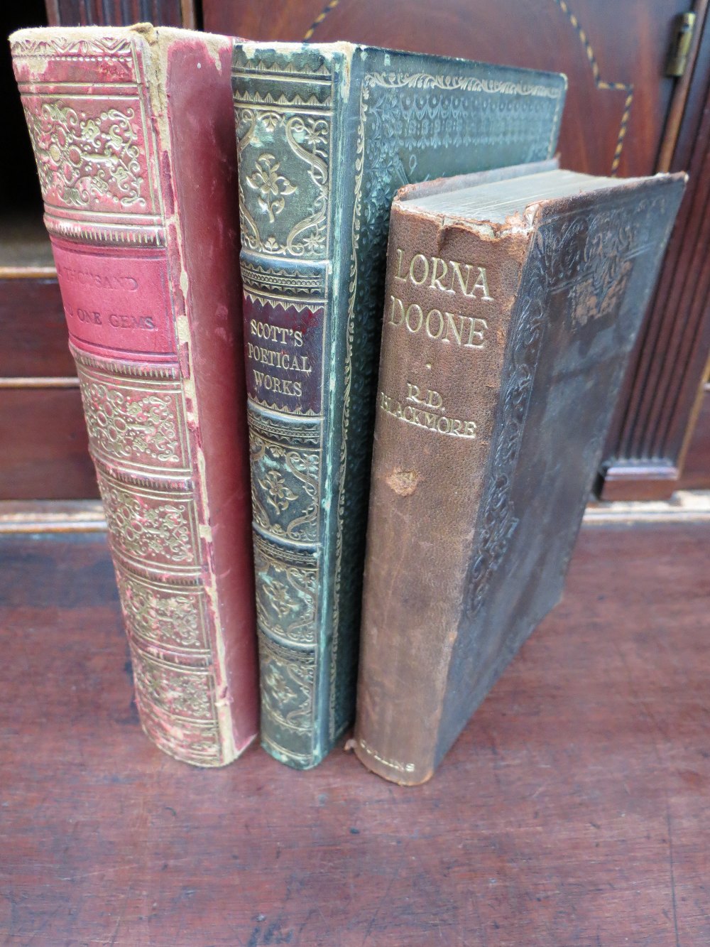 Lorna Doone, R D Blackmoore, Scotts Poetical Works 1841 and One Thousand and One Gems. Leather