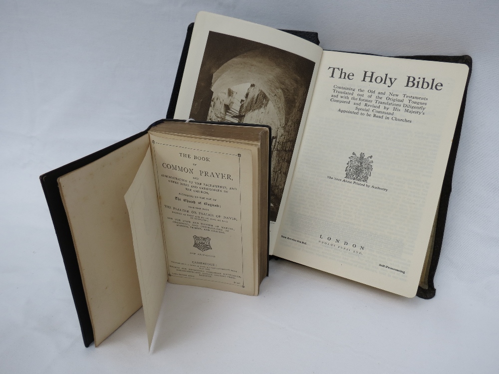 A leather bound copy of the Holy Bible with black yapp binding, also a leather bound copy of the