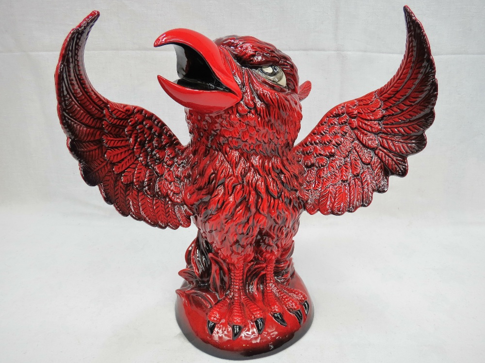 A Peggy Davies Ruby Fusion large limited edition grotesque bird, `The Phoenix`, No 14 of 100.