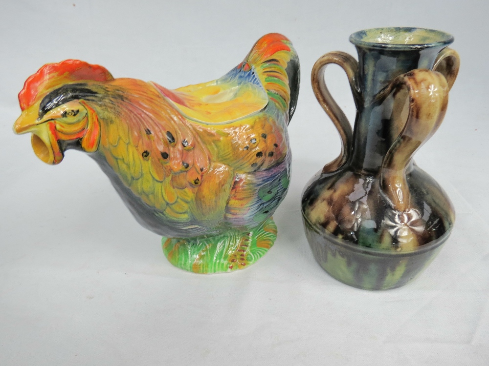 `Rooster` teapot (810173), also a three handled vase marked `80` beneath.