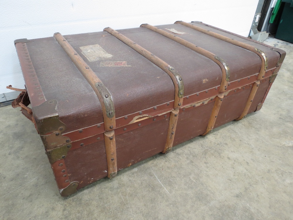 A vintage canvas and wood travelling trunk c1940s.