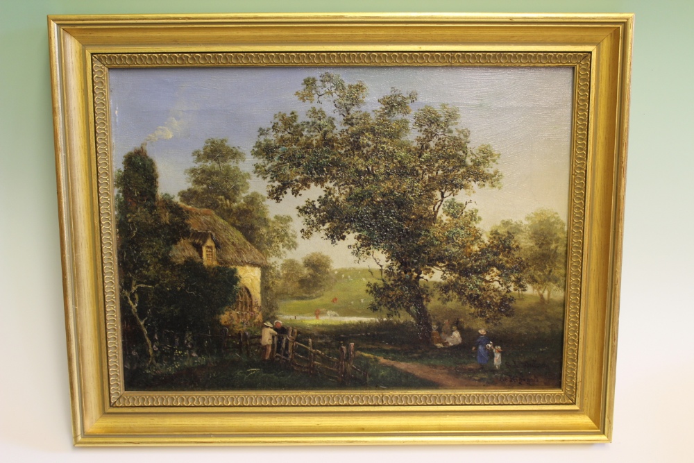 S. J. Watson (19th Century), Near Highgate, landscape with figures by a cottage, Signed and
