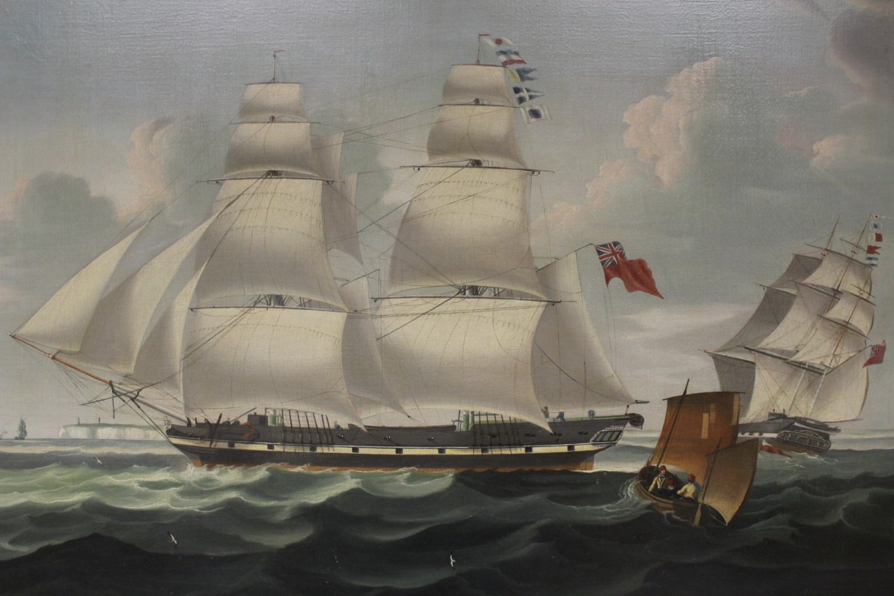 English School (19th Century), A twin master and other shipping off a headland, Indistinctly signed,