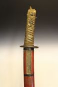 A Wakizashi, 44cm signed blade with one mekugi-ana, fully bound tsuka with mismatched menuki,