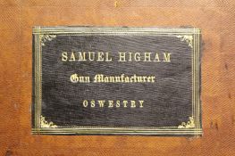 A brass bound and inlaid mahogany guncase by Samuel Higham of Oswestry, the pig skin lined