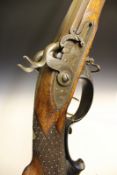 A double barrelled percussion sporting rifle by Rasch, 26 inch sighted rifled octagonal barrels,