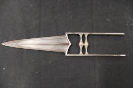 A Katar, 26.5cm double fullered blade with swollen armour piercing point, characteristic wrist brace
