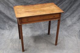An 18th Century oak small side table, with single frieze drawer, on square section chamfered legs,