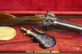 A fine quality cased Liege double barrelled percussion sporting gun by Louis Malherbe, 28.75 inch