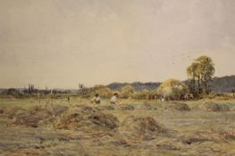 W. A. Rixon (late 19th Century), Harvesting scene, signed, watercolour, 24 x 35cm.