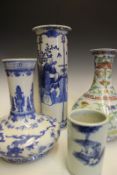 A Chinese blue and white bottle form vase, with dragon decoration, and another of similar shape with