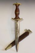 A rare Third Reich SA dagger by Hermann Schneider, 22cm flattened diamond section blade etched