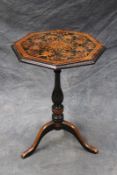 A late 19th Century marquetry inlaid octagonal top tripod occasional table, 68cm high.