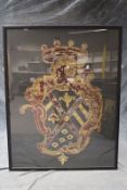 A large 18th Century Venetian armorial fragment, in bespoke ebonised frame.