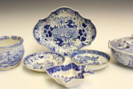 A quantity of various blue and white pottery to include a Joseph Meyer & Sons small handled bowl